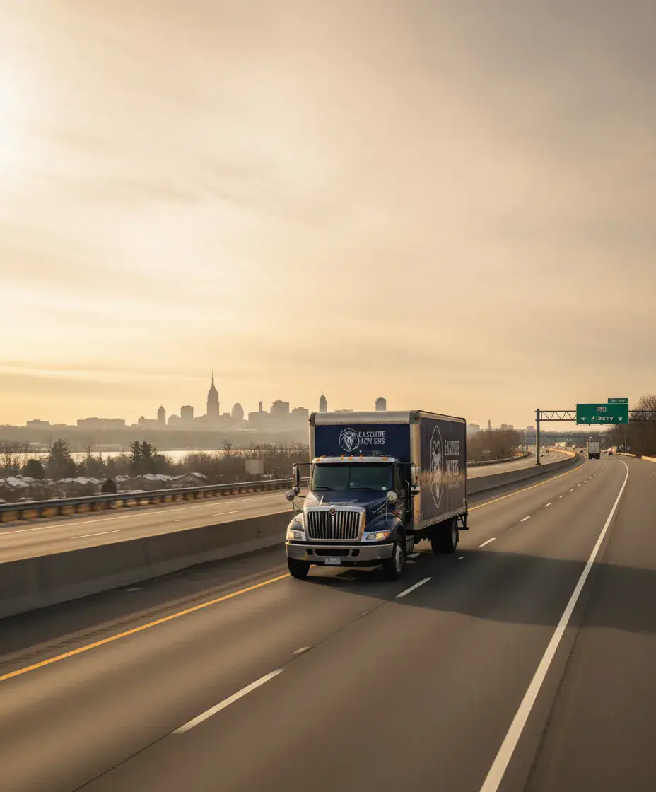 Eastside Movers truck on the Boston to Albany route