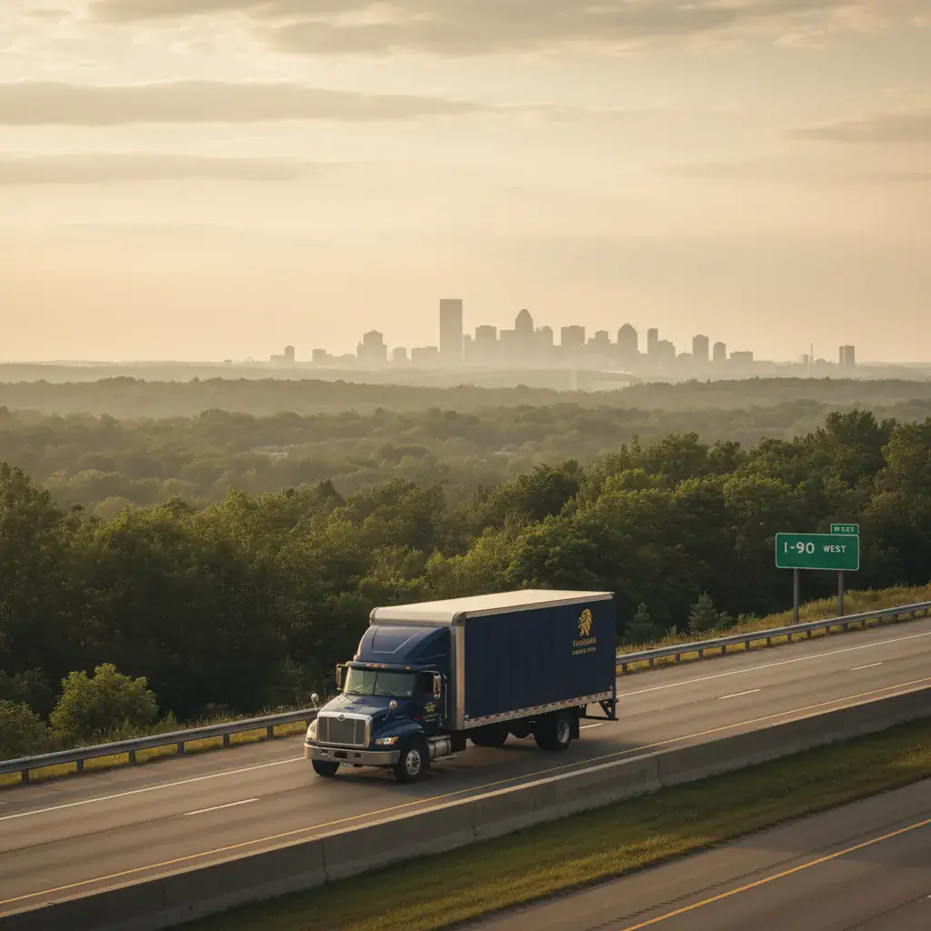 Eastside Movers truck on the Boston to Buffalo route