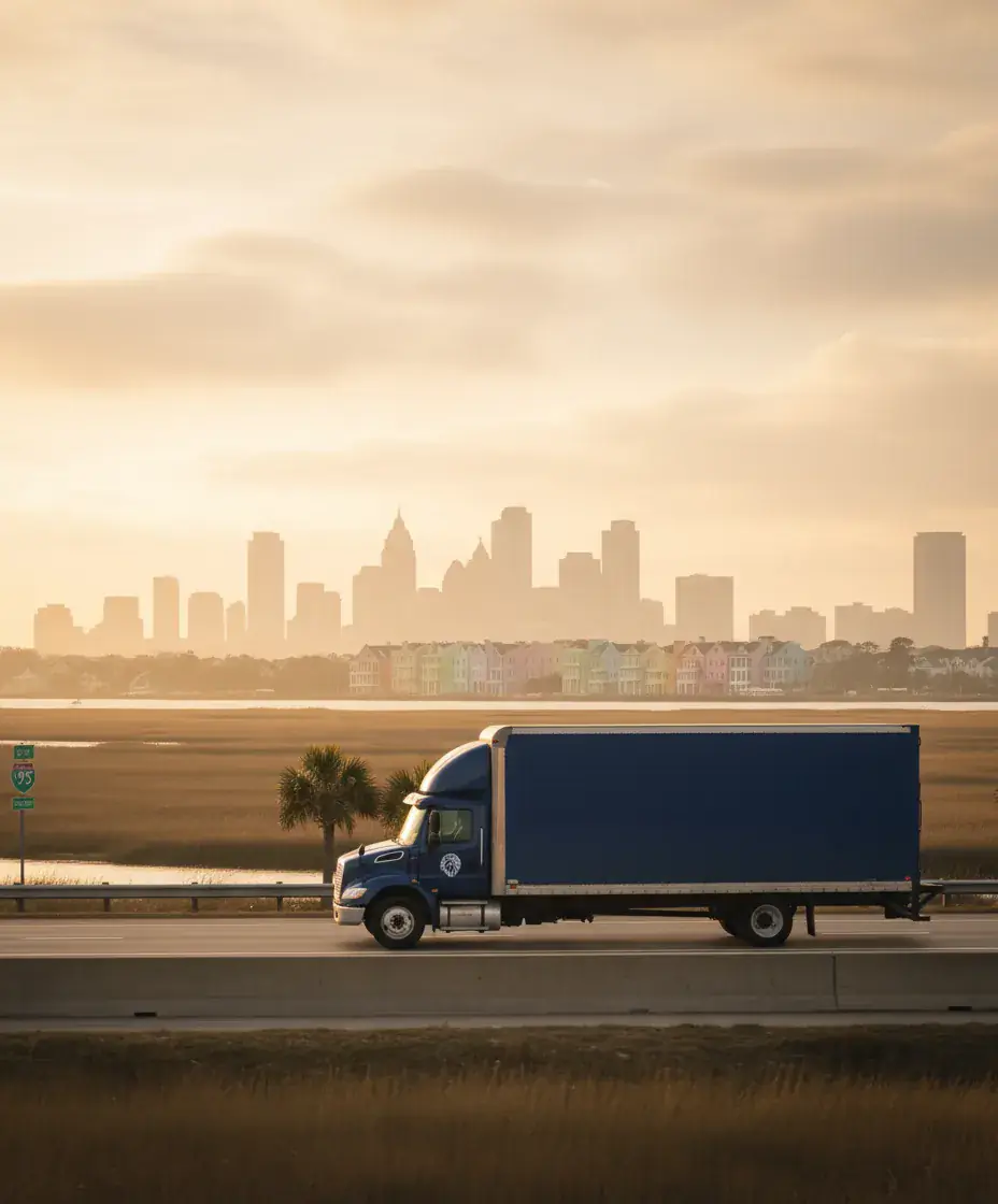 Eastside Movers truck on the Boston to Charleston route