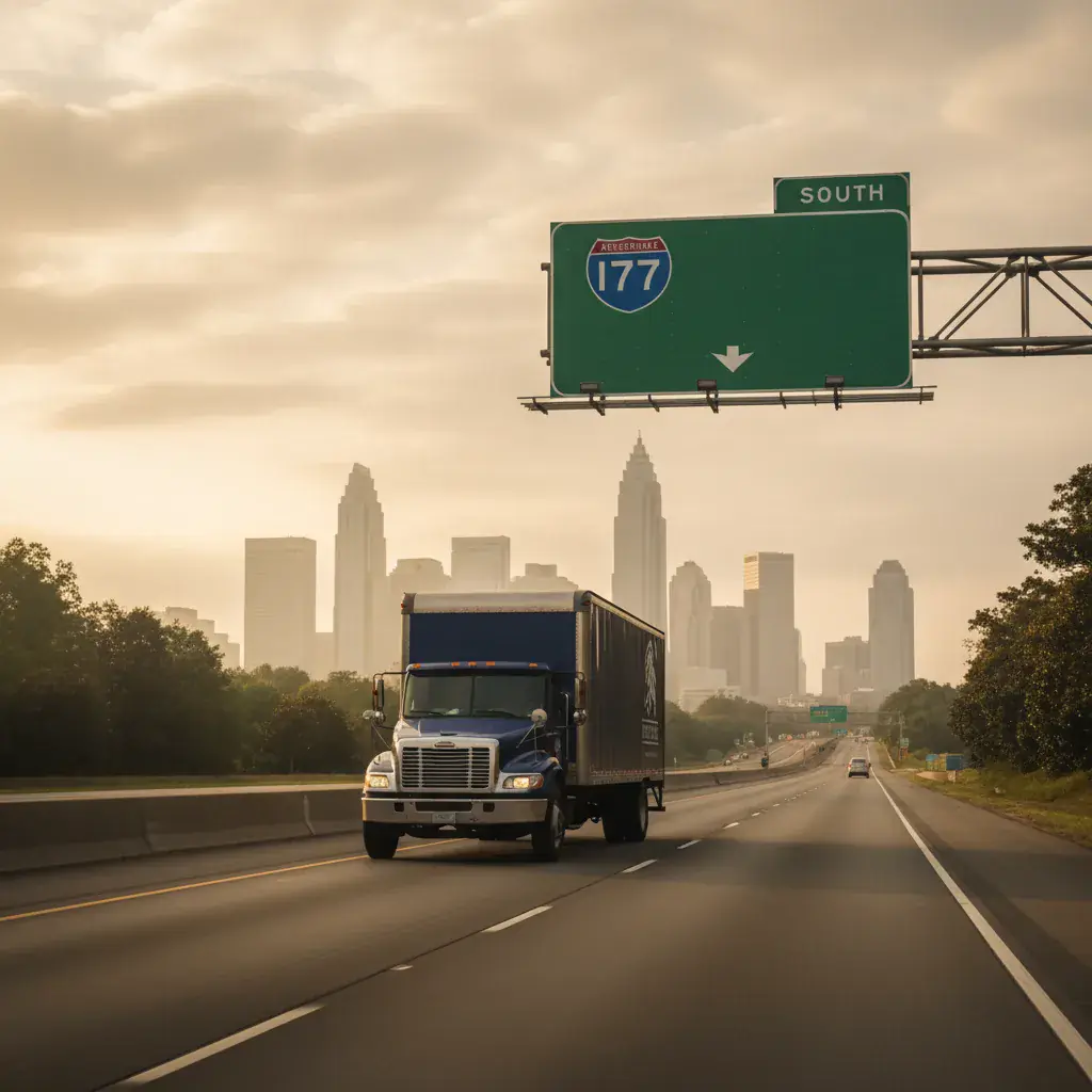 Eastside Movers truck on the Boston to Charlotte route