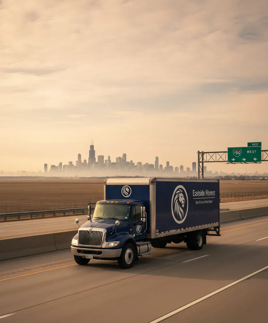 Eastside Movers truck on the Boston to Chicago route