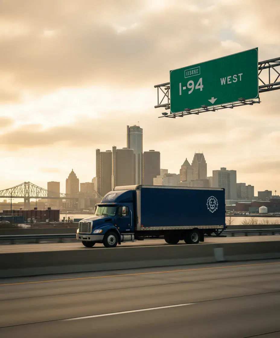 Eastside Movers truck on the Boston to Detroit route
