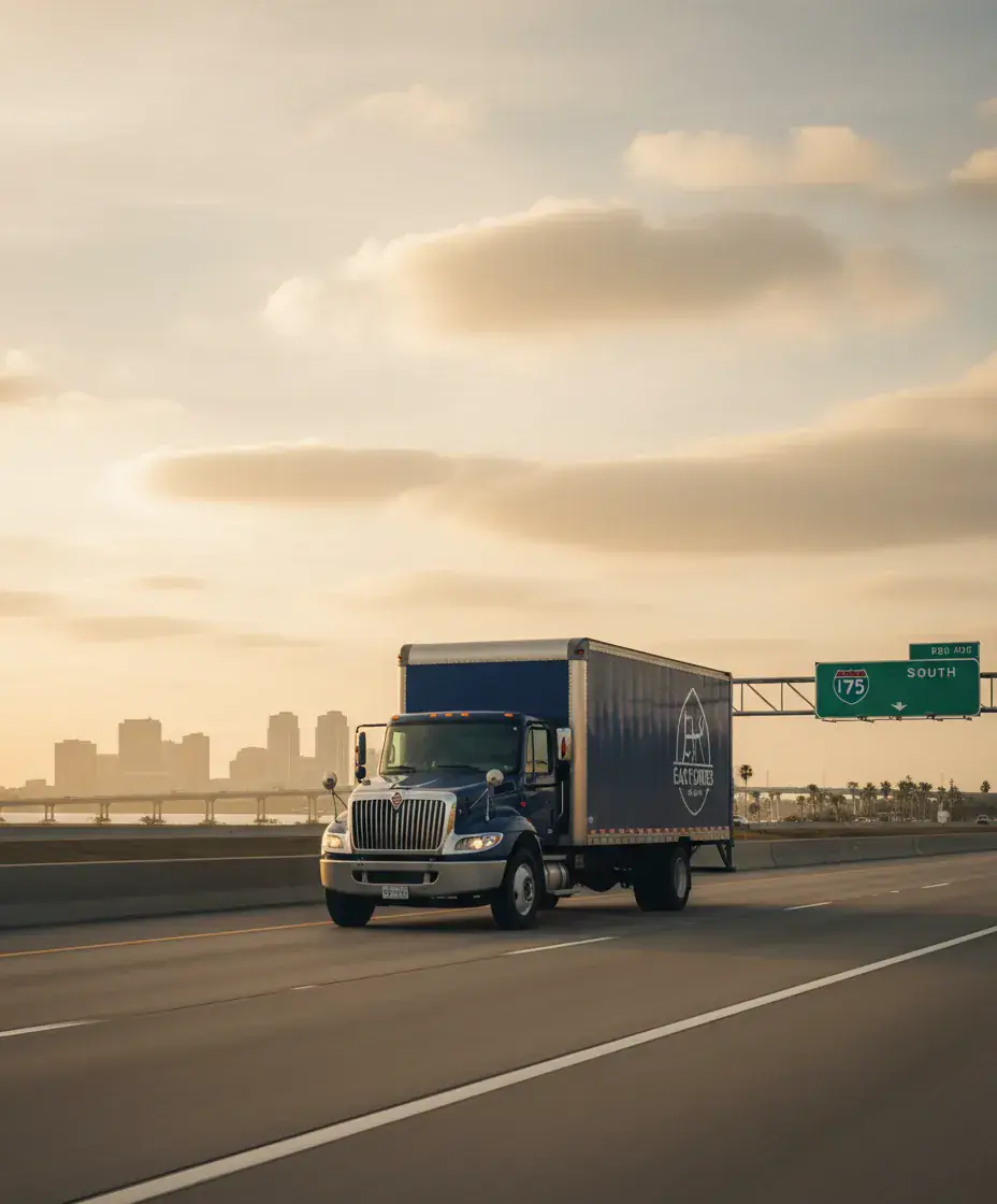 Eastside Movers truck on the Boston to Fort Myers route