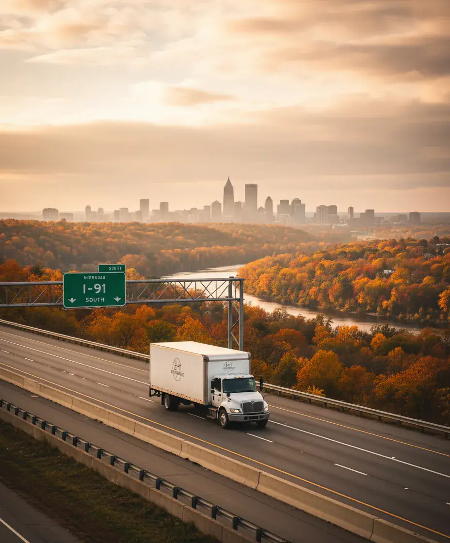 Eastside Movers truck on the Boston to Hartford route