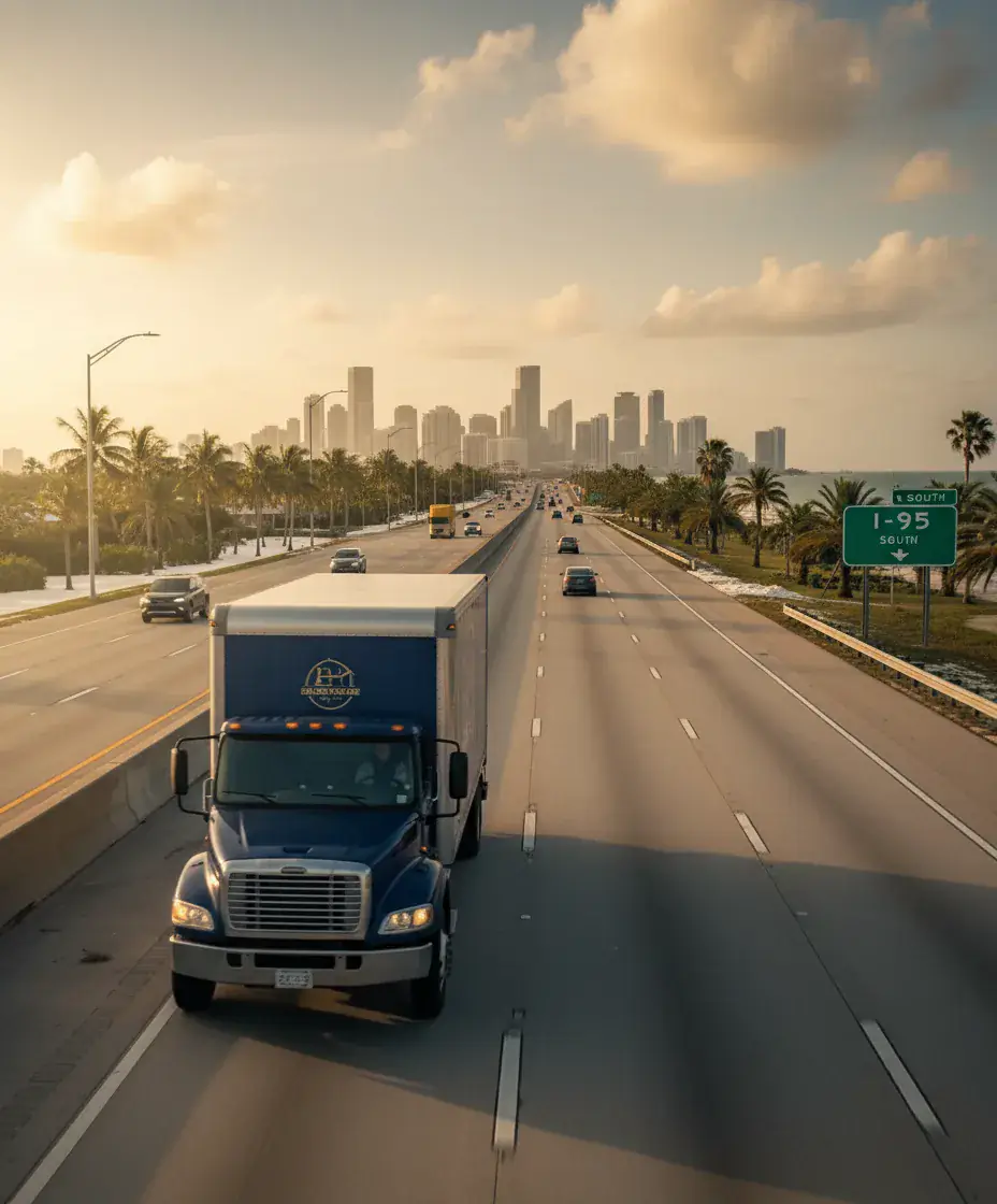 Eastside Movers truck on the Boston to Miami route