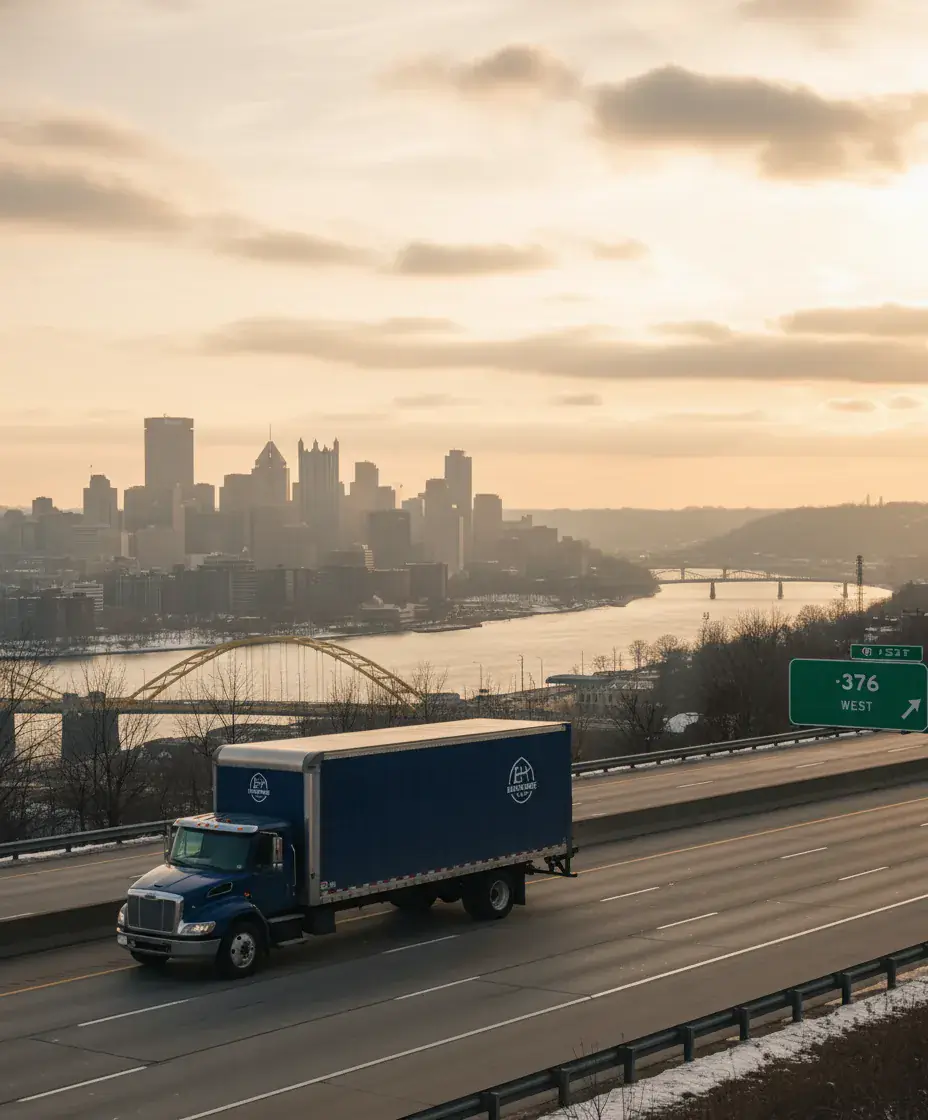 Eastside Movers truck on the Boston to Pittsburgh route