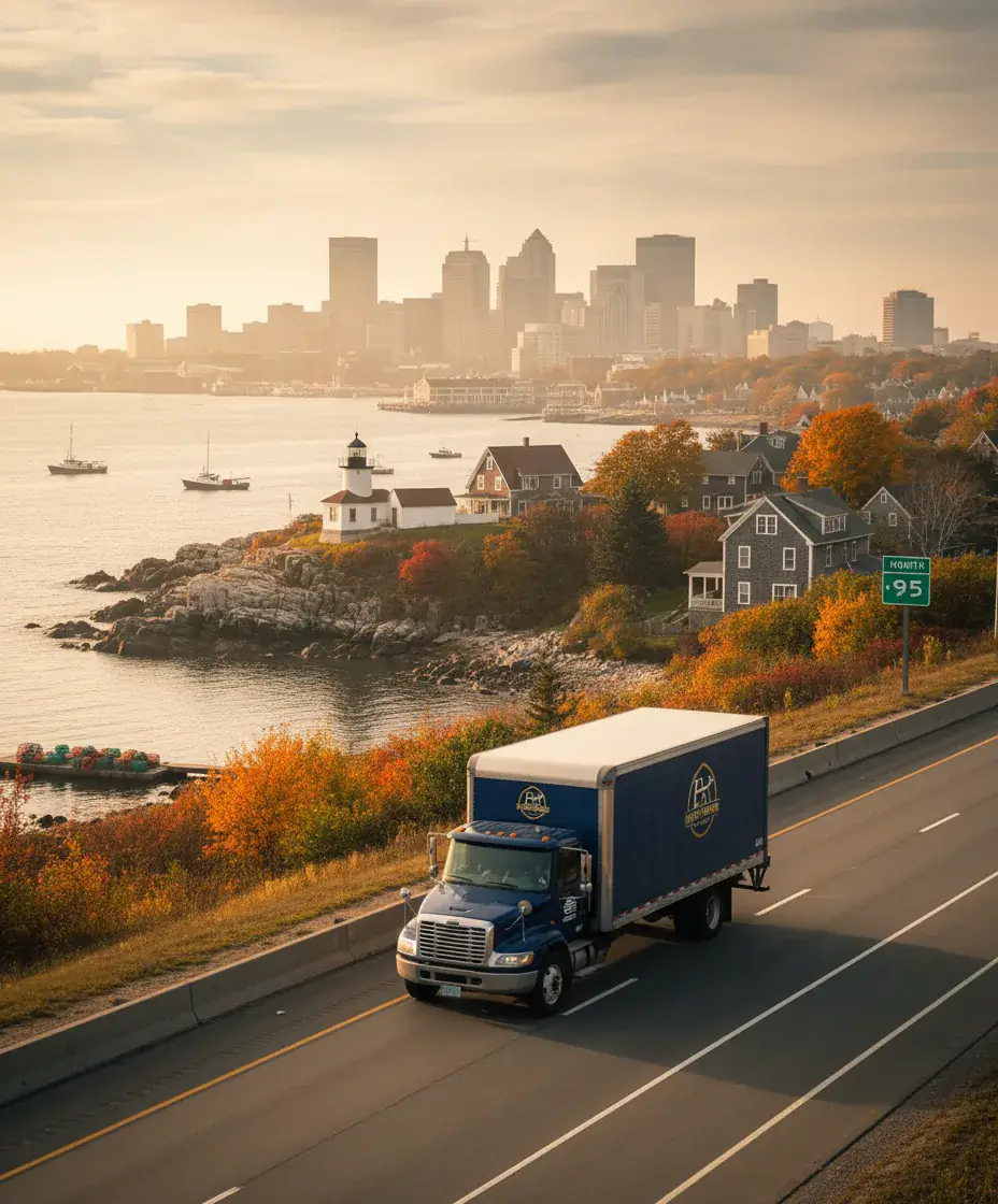 Eastside Movers truck on the Boston to Portland route