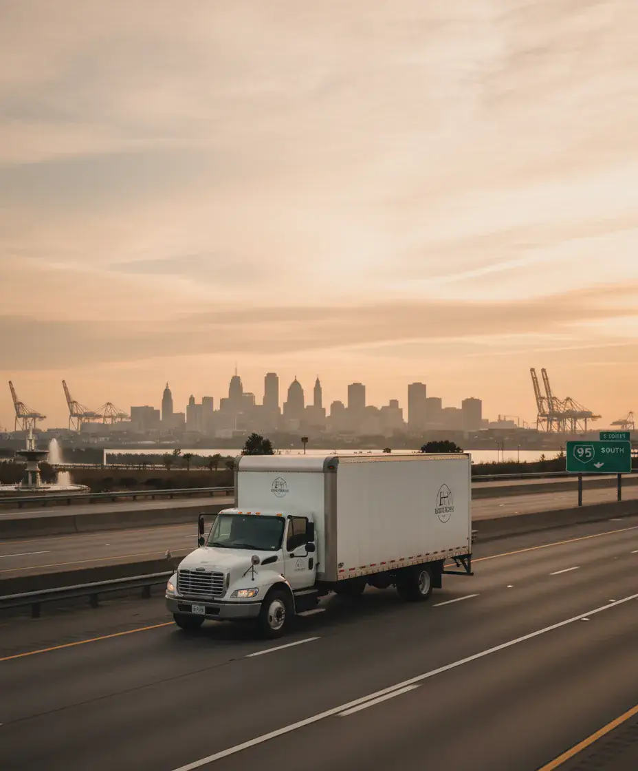 Eastside Movers truck on the Boston to Savannah route