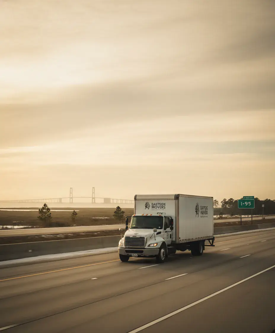 Eastside Movers truck on the Boston to St. Petersburg route