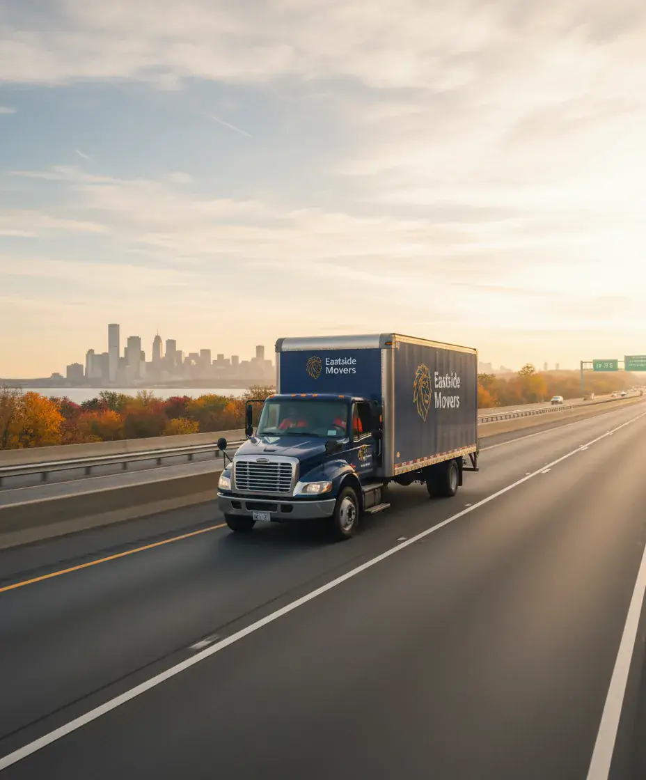 Eastside Movers truck on the Boston to Stamford route