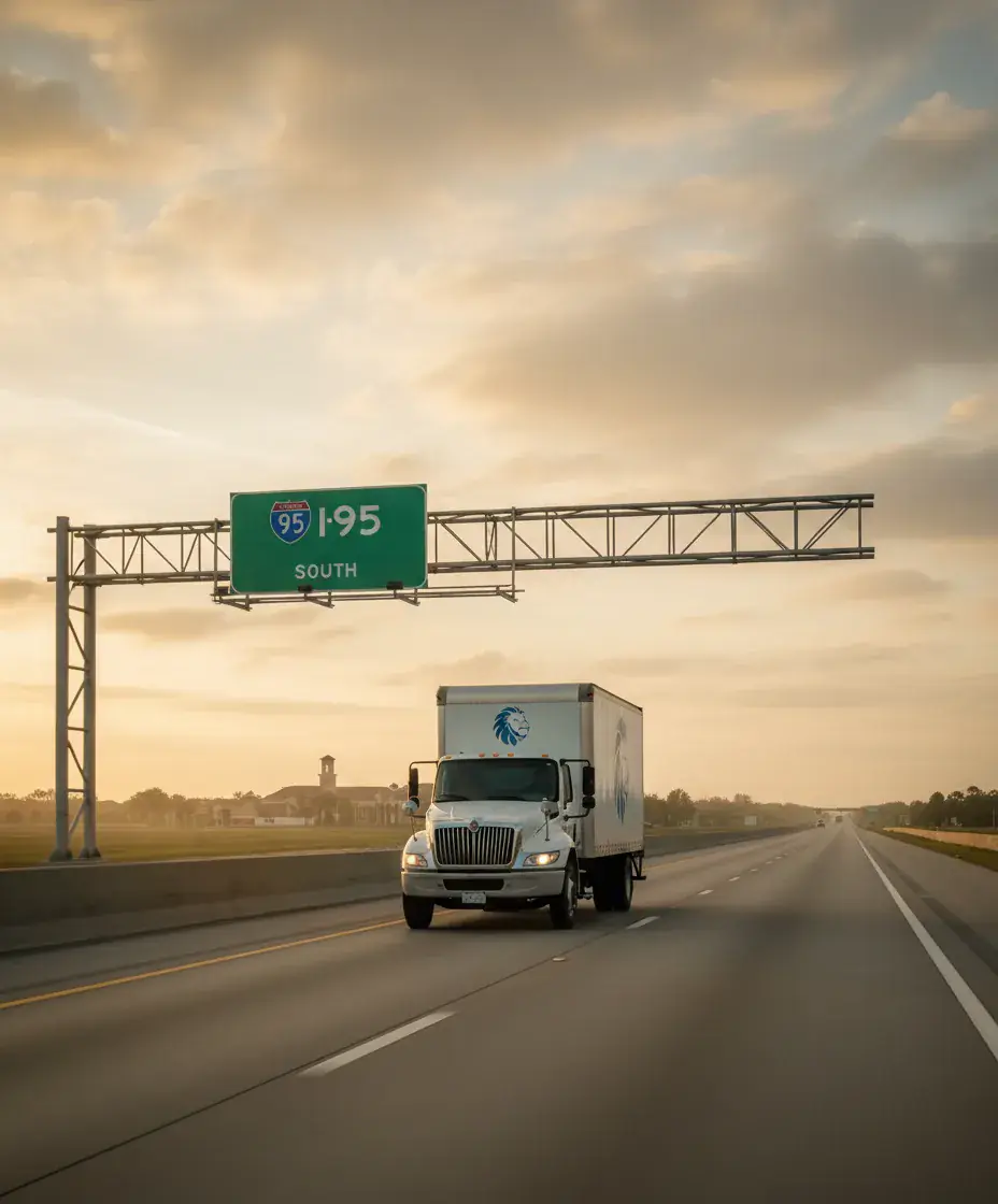 Eastside Movers truck on the Boston to The Villages route